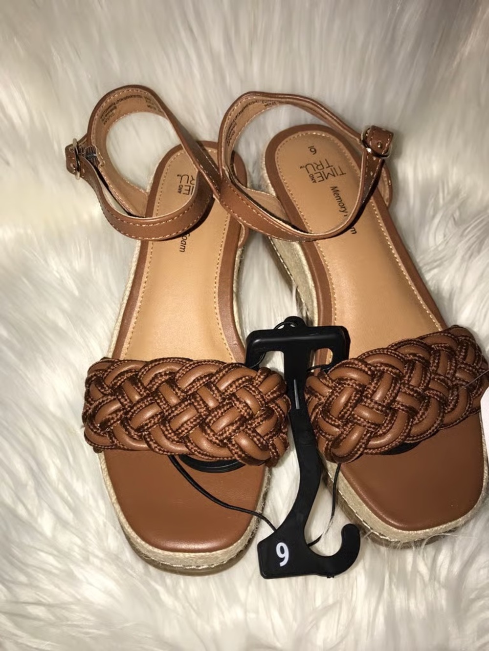 Time and Tru Braided Ankle-Strap Sandals - Brown